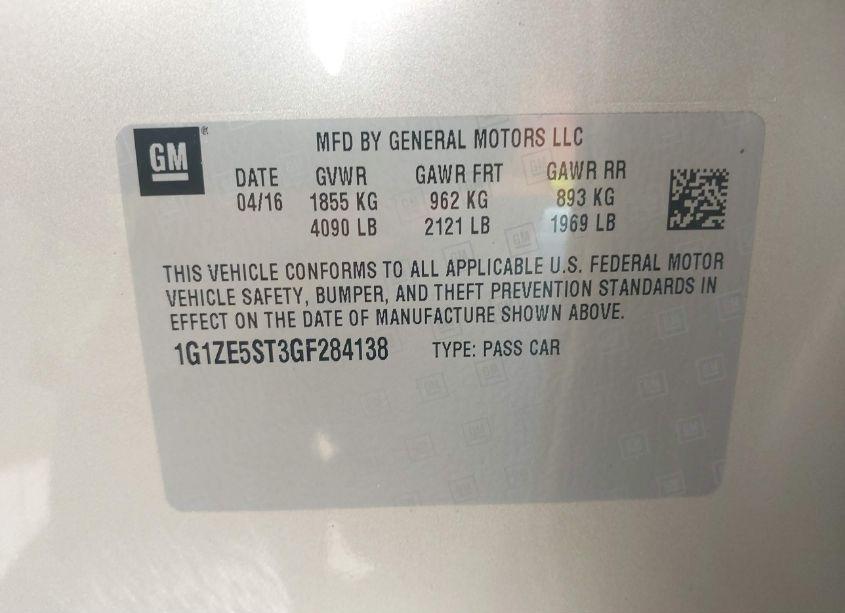 Photo 9 of 2016 Chevrolet Malibu 1LT (VIN 1G1ZE5ST3GF284138)