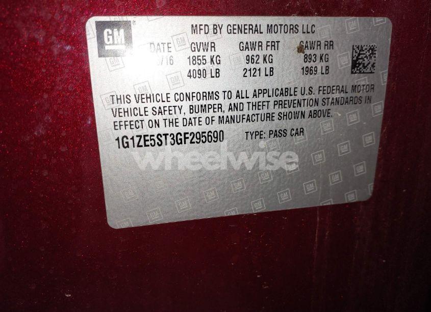 Photo 9 of 2016 Chevrolet Malibu 1LT (VIN 1G1ZE5ST3GF295690)