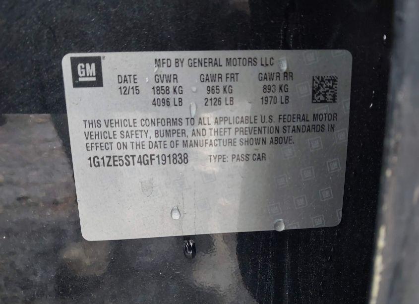 Photo 9 of 2016 Chevrolet Malibu 1LT (VIN 1G1ZE5ST4GF191838)