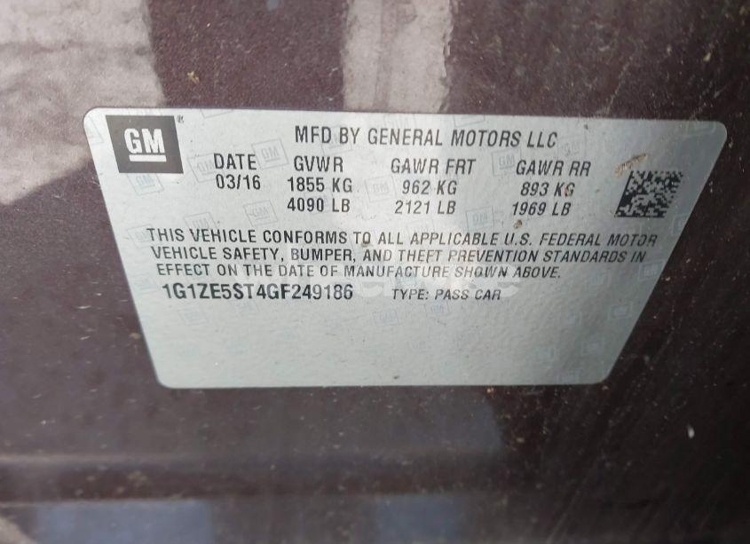 Photo 9 of 2016 Chevrolet Malibu 1LT (VIN 1G1ZE5ST4GF249186)