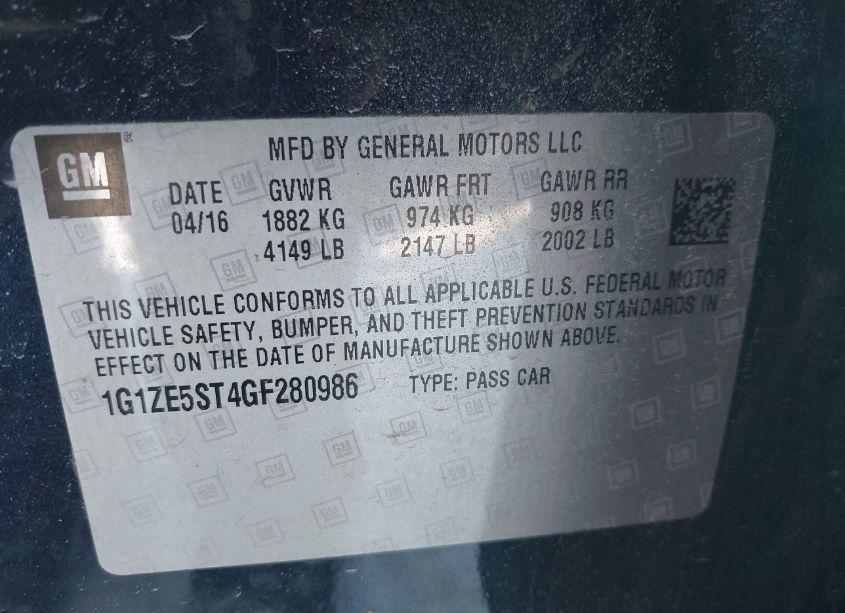 Photo 9 of 2016 Chevrolet Malibu 1LT (VIN 1G1ZE5ST4GF280986)