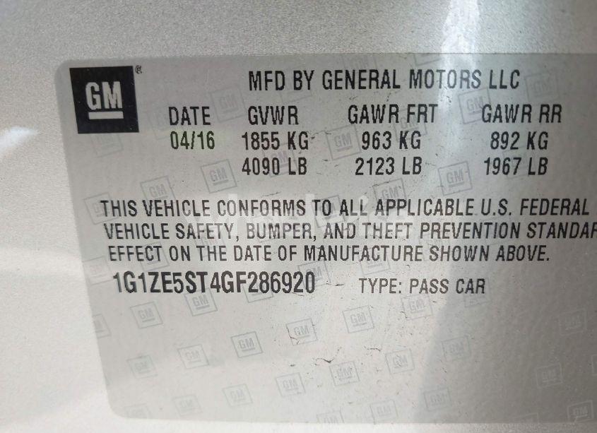 Photo 9 of 2016 Chevrolet Malibu 1LT (VIN 1G1ZE5ST4GF286920)