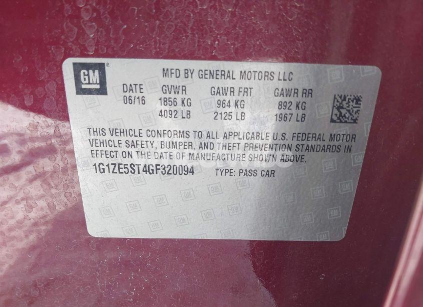 Photo 9 of 2016 Chevrolet Malibu 1LT (VIN 1G1ZE5ST4GF320094)