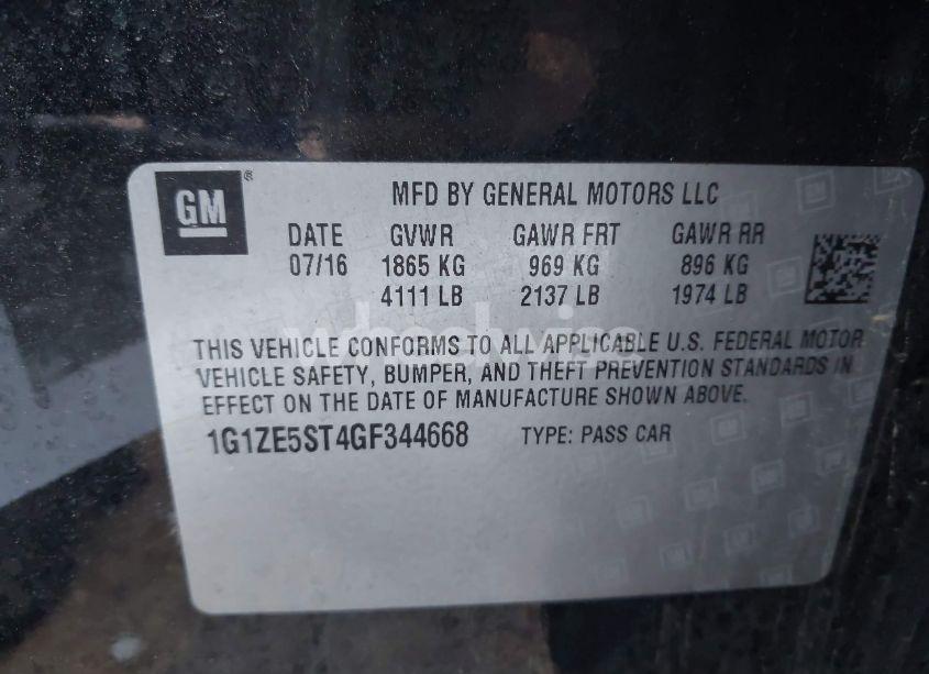 Photo 9 of 2016 Chevrolet Malibu 1LT (VIN 1G1ZE5ST4GF344668)