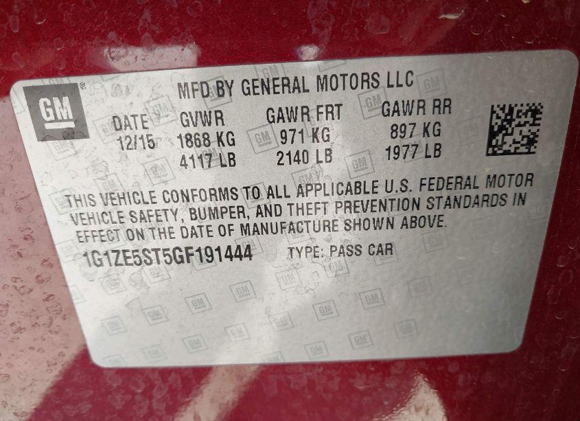 Photo 9 of 2016 Chevrolet Malibu 1LT (VIN 1G1ZE5ST5GF191444)