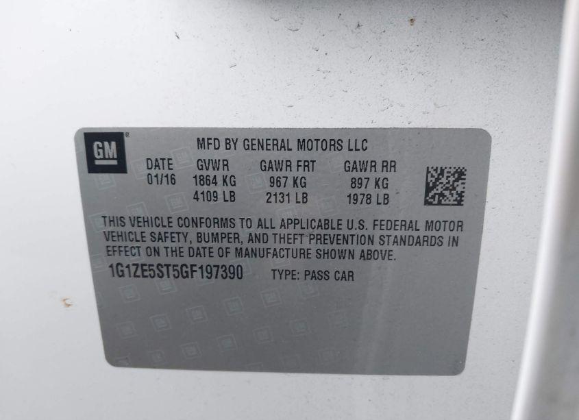 Photo 9 of 2016 Chevrolet Malibu 1LT (VIN 1G1ZE5ST5GF197390)