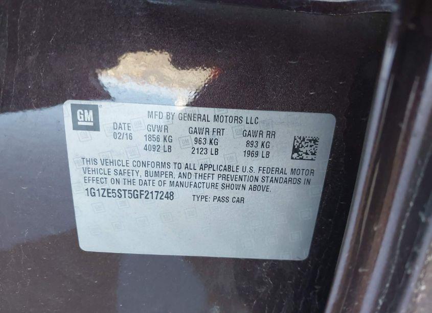 Photo 9 of 2016 Chevrolet Malibu 1LT (VIN 1G1ZE5ST5GF217248)