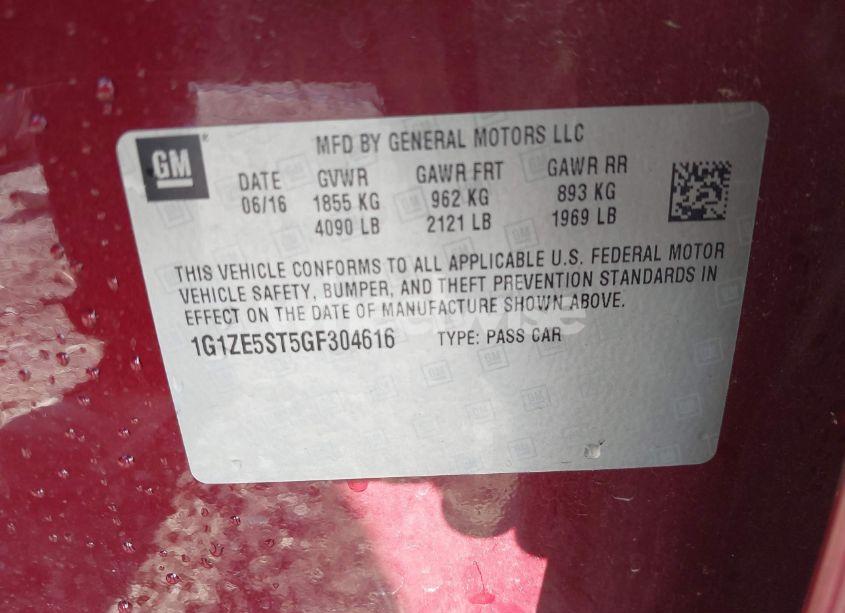 Photo 9 of 2016 Chevrolet Malibu 1LT (VIN 1G1ZE5ST5GF304616)