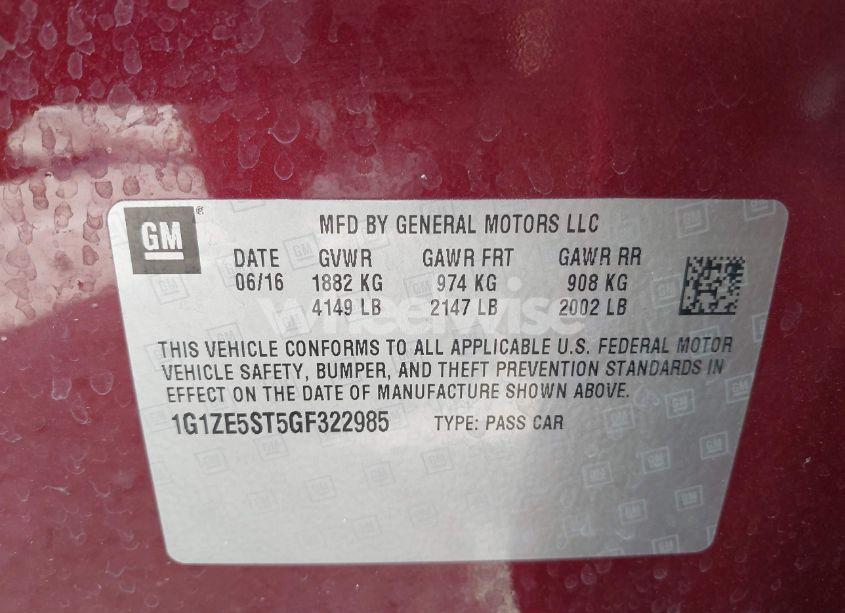 Photo 9 of 2016 Chevrolet Malibu 1LT (VIN 1G1ZE5ST5GF322985)