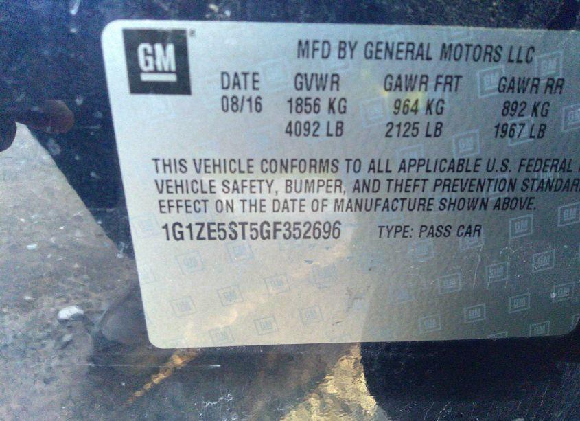 Photo 9 of 2016 Chevrolet Malibu 1LT (VIN 1G1ZE5ST5GF352696)