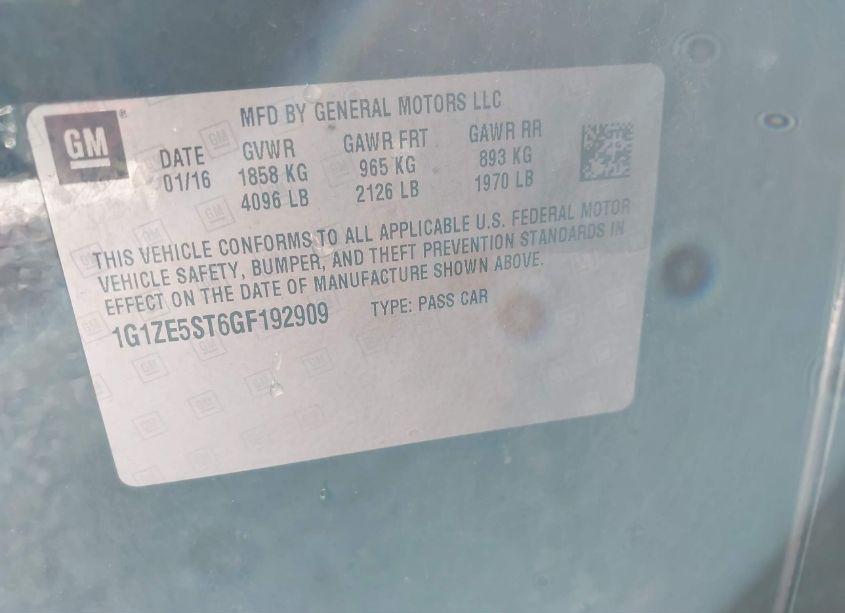 Photo 9 of 2016 Chevrolet Malibu 1LT (VIN 1G1ZE5ST6GF192909)