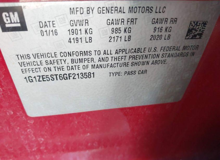 Photo 9 of 2016 Chevrolet Malibu 1LT (VIN 1G1ZE5ST6GF213581)