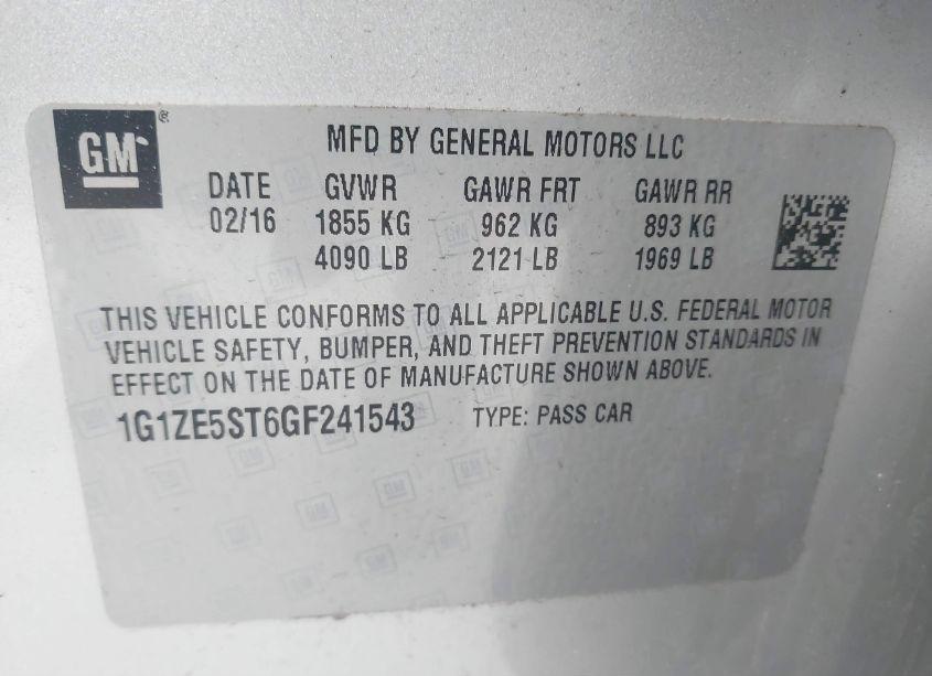 Photo 9 of 2016 Chevrolet Malibu 1LT (VIN 1G1ZE5ST6GF241543)