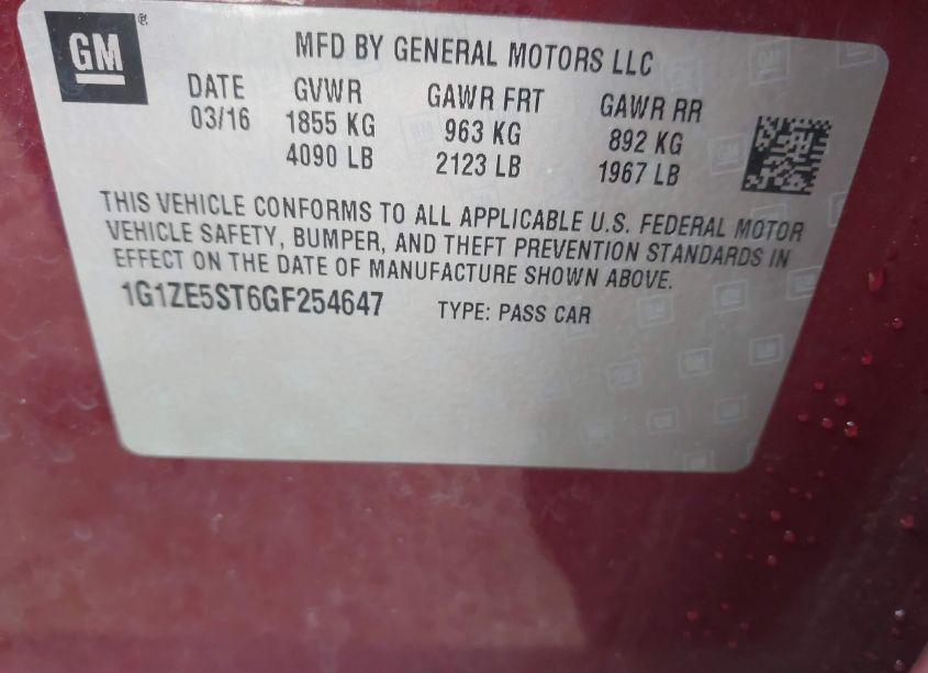 Photo 9 of 2016 Chevrolet Malibu 1LT (VIN 1G1ZE5ST6GF254647)