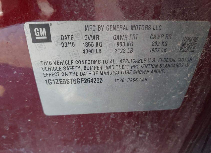 Photo 9 of 2016 Chevrolet Malibu 1LT (VIN 1G1ZE5ST6GF264255)