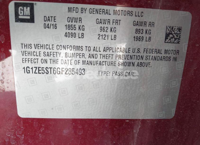 Photo 9 of 2016 Chevrolet Malibu 1LT (VIN 1G1ZE5ST6GF285493)