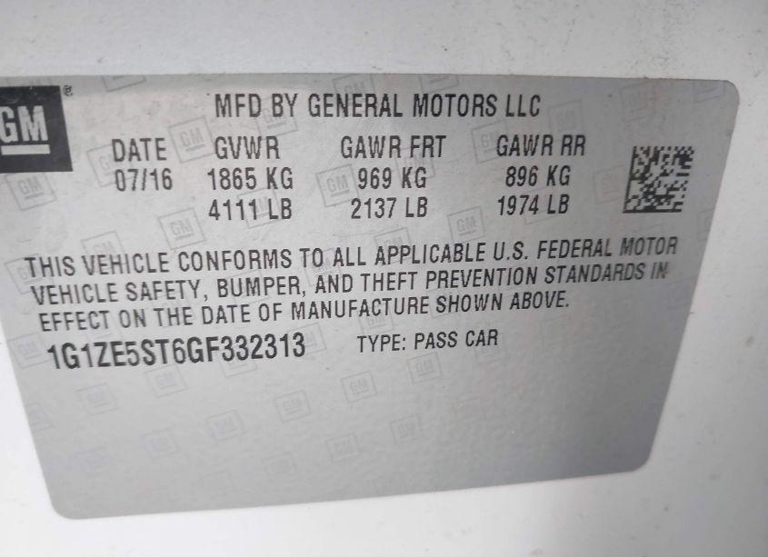 Photo 9 of 2016 Chevrolet Malibu 1LT (VIN 1G1ZE5ST6GF332313)