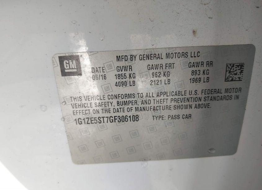 Photo 9 of 2016 Chevrolet Malibu 1LT (VIN 1G1ZE5ST7GF306108)