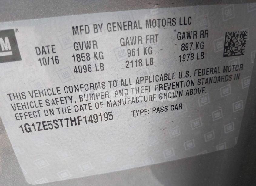 Photo 9 of 2017 Chevrolet Malibu 1LT (VIN 1G1ZE5ST7HF149195)