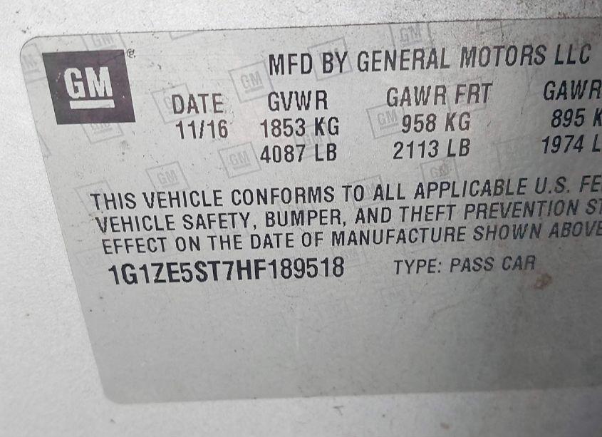 Photo 9 of 2017 Chevrolet Malibu 1LT (VIN 1G1ZE5ST7HF189518)