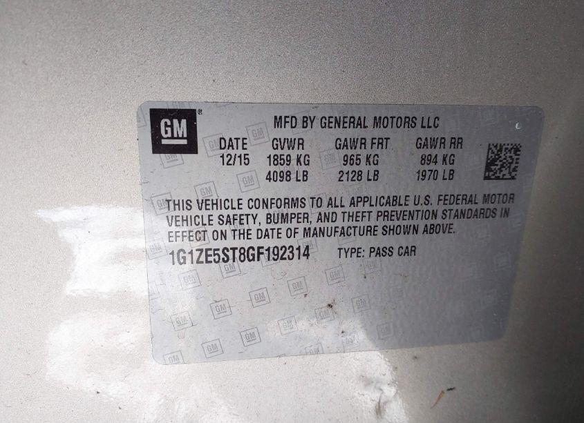 Photo 9 of 2016 Chevrolet Malibu 1LT (VIN 1G1ZE5ST8GF192314)