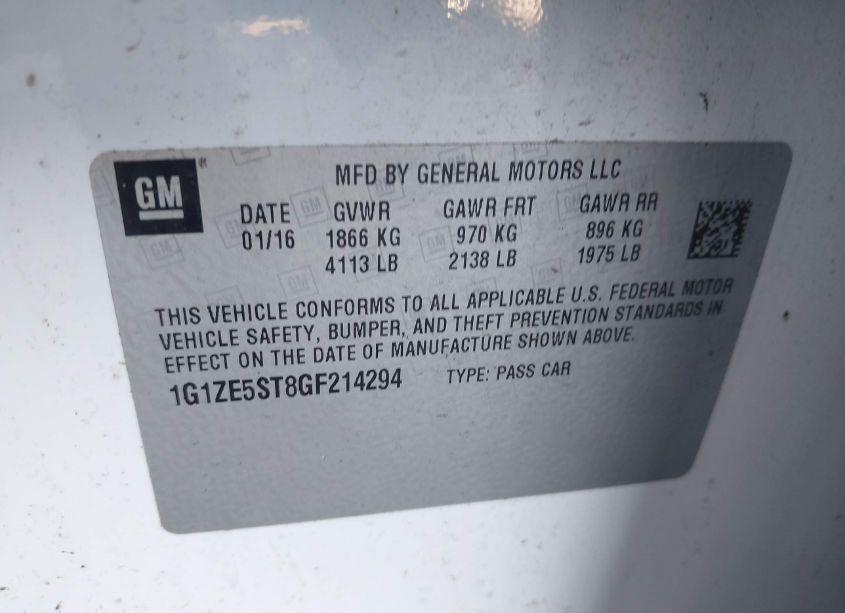 Photo 9 of 2016 Chevrolet Malibu 1LT (VIN 1G1ZE5ST8GF214294)