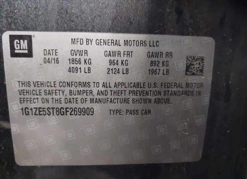 Photo 9 of 2016 Chevrolet Malibu 1LT (VIN 1G1ZE5ST8GF269909)