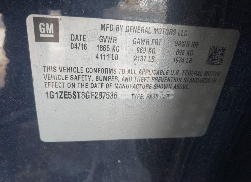 Photo 9 of 2016 Chevrolet Malibu 1LT (VIN 1G1ZE5ST8GF287536)