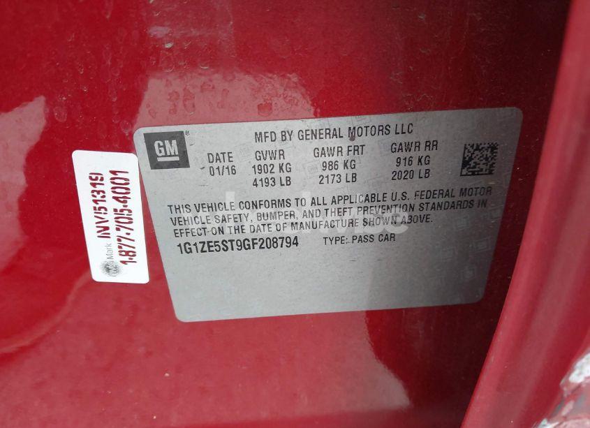 Photo 9 of 2016 Chevrolet Malibu 1LT (VIN 1G1ZE5ST9GF208794)