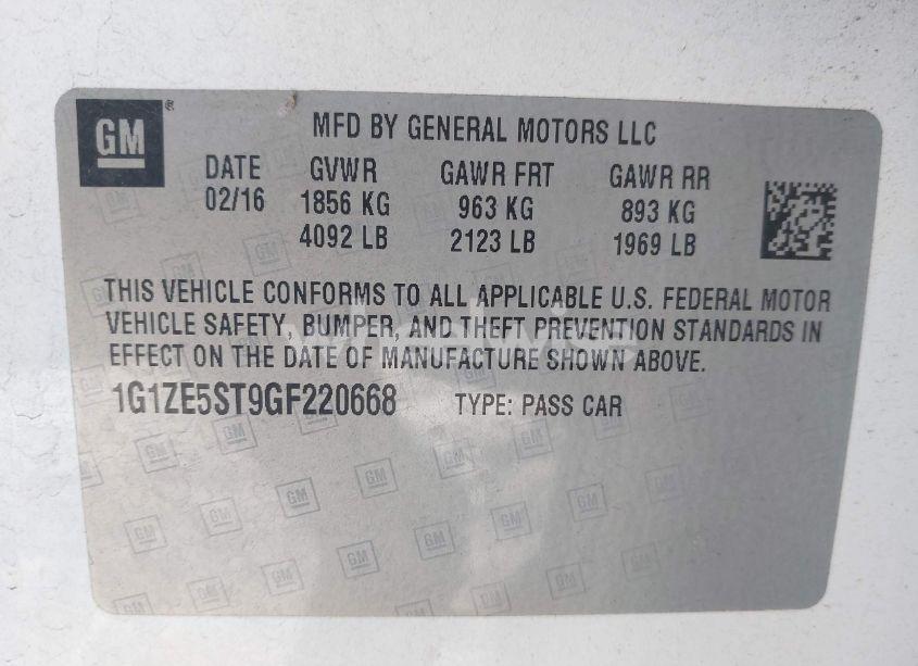 Photo 9 of 2016 Chevrolet Malibu 1LT (VIN 1G1ZE5ST9GF220668)