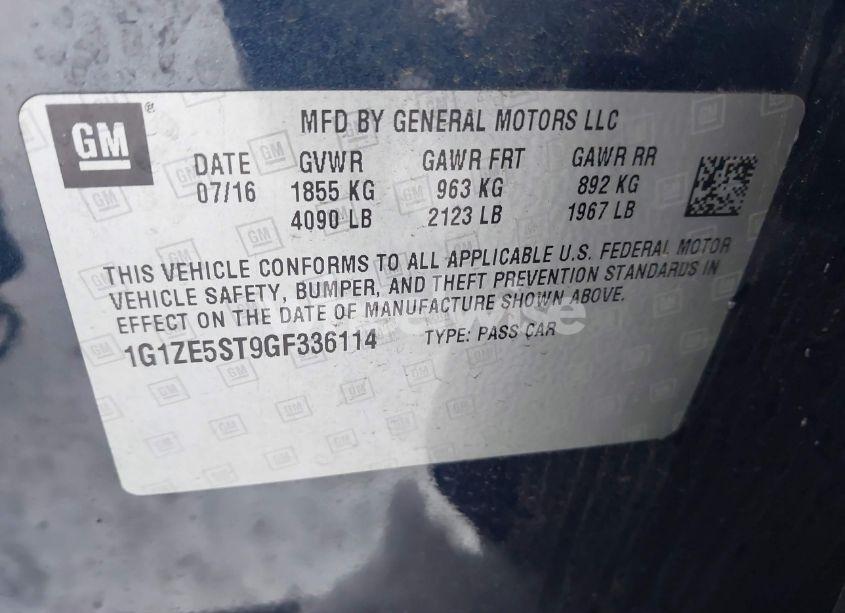 Photo 9 of 2016 Chevrolet Malibu 1LT (VIN 1G1ZE5ST9GF336114)