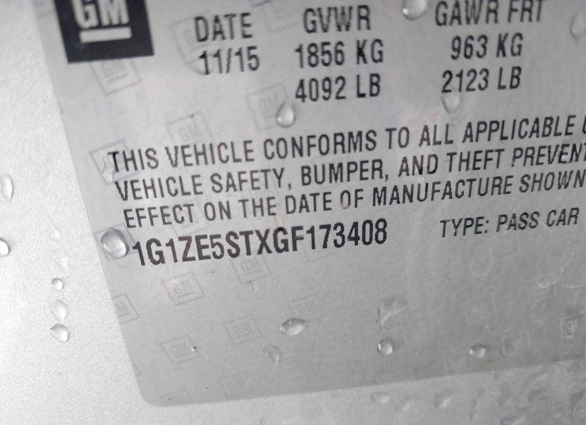 Photo 9 of 2016 Chevrolet Malibu 1LT (VIN 1G1ZE5STXGF173408)