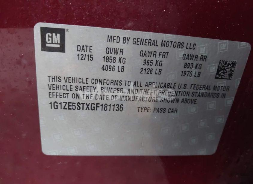 Photo 9 of 2016 Chevrolet Malibu 1LT (VIN 1G1ZE5STXGF181136)