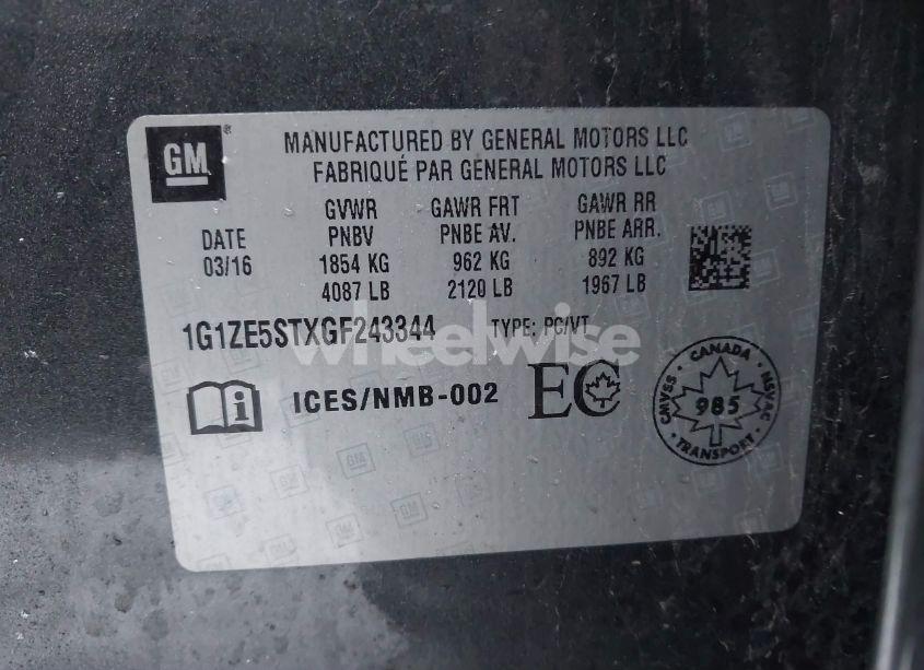 Photo 9 of 2016 Chevrolet Malibu 1LT (VIN 1G1ZE5STXGF243344)