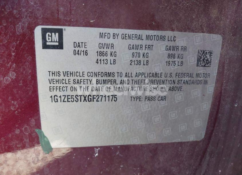 Photo 9 of 2016 Chevrolet Malibu 1LT (VIN 1G1ZE5STXGF271175)