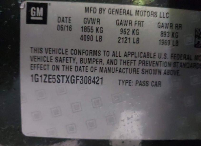 Photo 9 of 2016 Chevrolet Malibu 1LT (VIN 1G1ZE5STXGF308421)