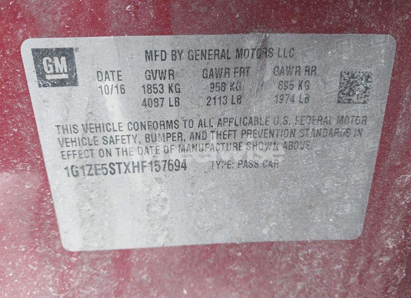 Photo 9 of 2017 Chevrolet Malibu 1LT (VIN 1G1ZE5STXHF157694)