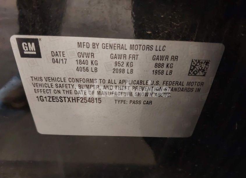 Photo 9 of 2017 Chevrolet Malibu 1LT (VIN 1G1ZE5STXHF254815)