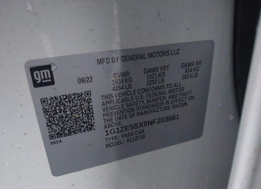 Photo 9 of 2022 Chevrolet Malibu FWD PREMIER (VIN 1G1ZE5SX9NF203661)