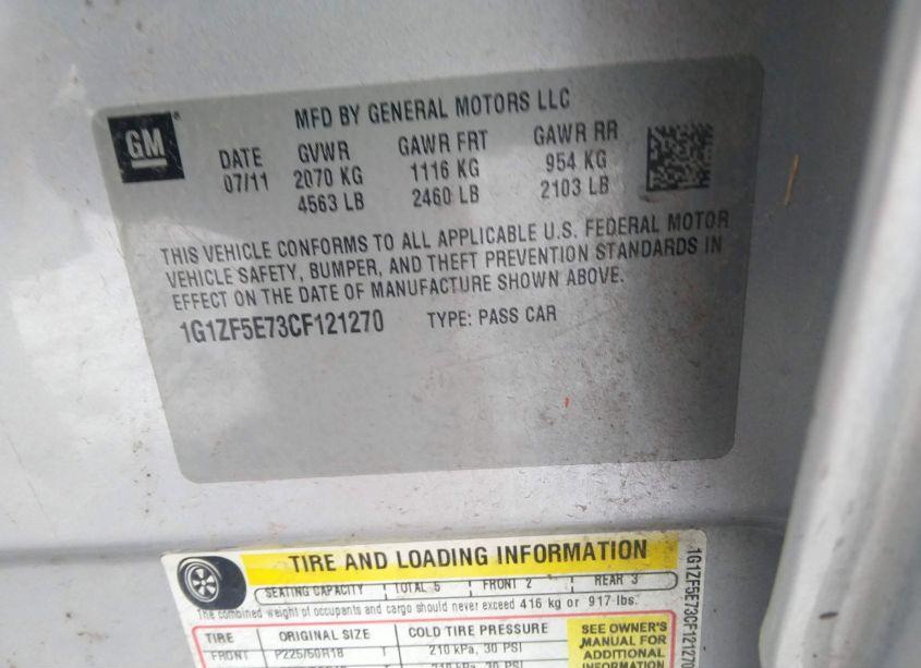 Photo 9 of 2012 Chevrolet Malibu 3LT (VIN 1G1ZF5E73CF121270)