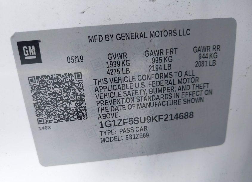 Photo 9 of 2019 Chevrolet Malibu HYBRID (VIN 1G1ZF5SU9KF214688)