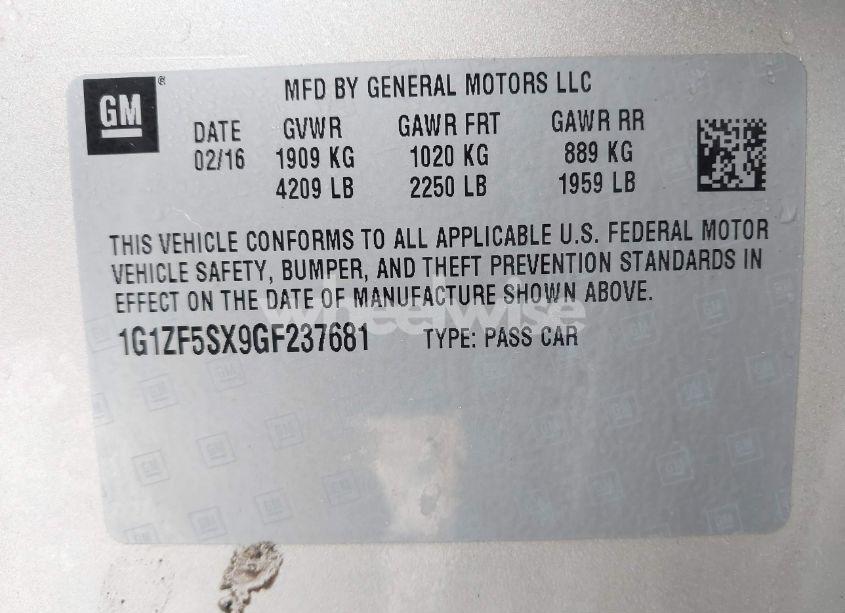 Photo 9 of 2016 Chevrolet Malibu 2LT (VIN 1G1ZF5SX9GF237681)