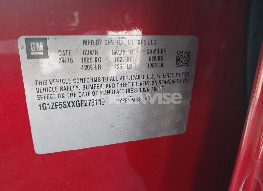 Photo 9 of 2016 Chevrolet Malibu 2LT (VIN 1G1ZF5SXXGF273119)