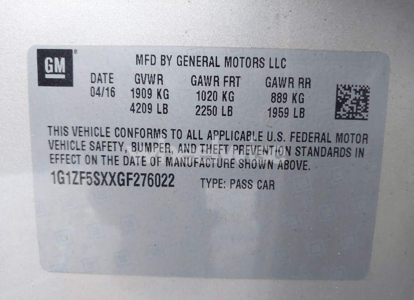 Photo 9 of 2016 Chevrolet Malibu 2LT (VIN 1G1ZF5SXXGF276022)