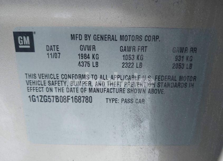 Photo 9 of 2008 Chevrolet Malibu LS (VIN 1G1ZG57B08F168780)