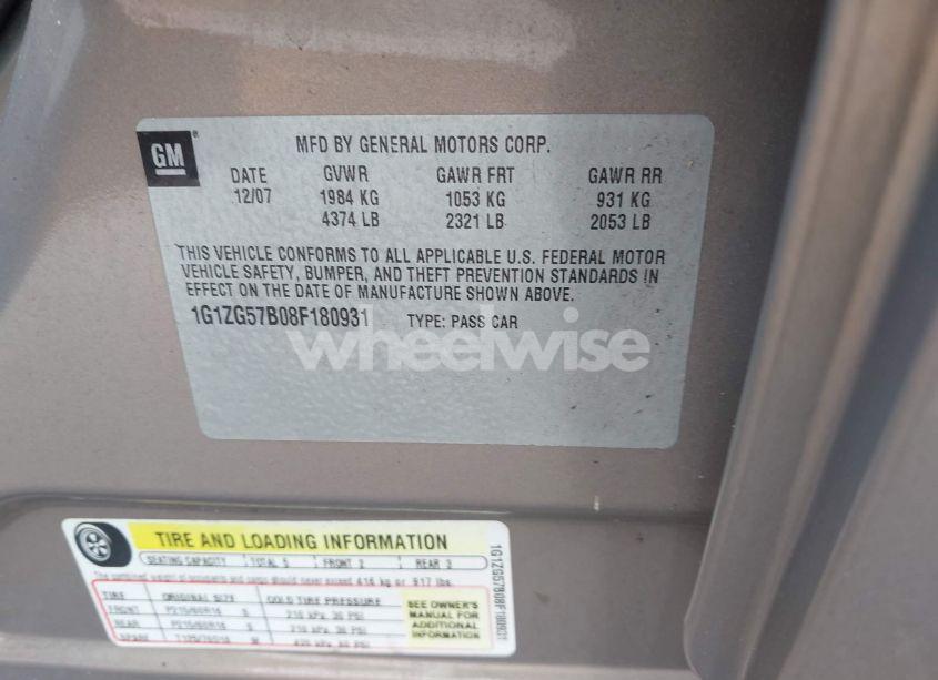 Photo 9 of 2008 Chevrolet Malibu LS (VIN 1G1ZG57B08F180931)