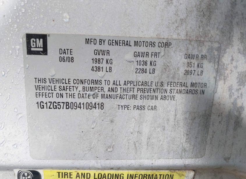 Photo 9 of 2009 Chevrolet Malibu LS (VIN 1G1ZG57B094109418)