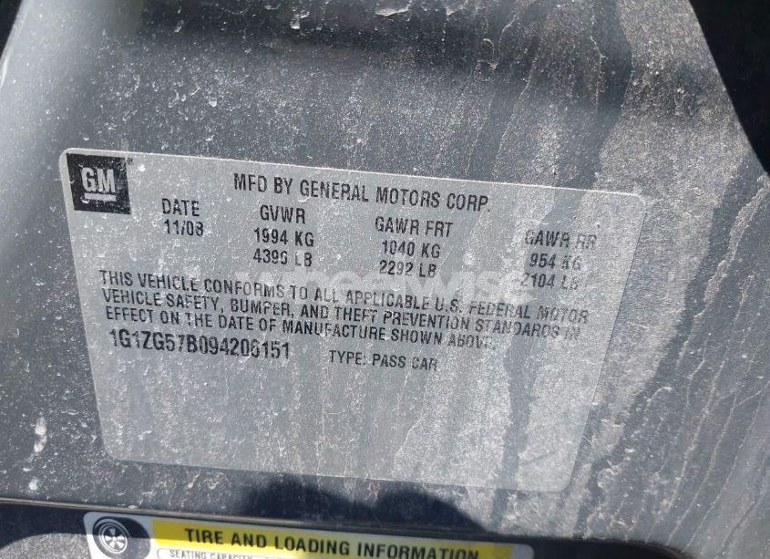 Photo 9 of 2009 Chevrolet Malibu LS (VIN 1G1ZG57B094206151)