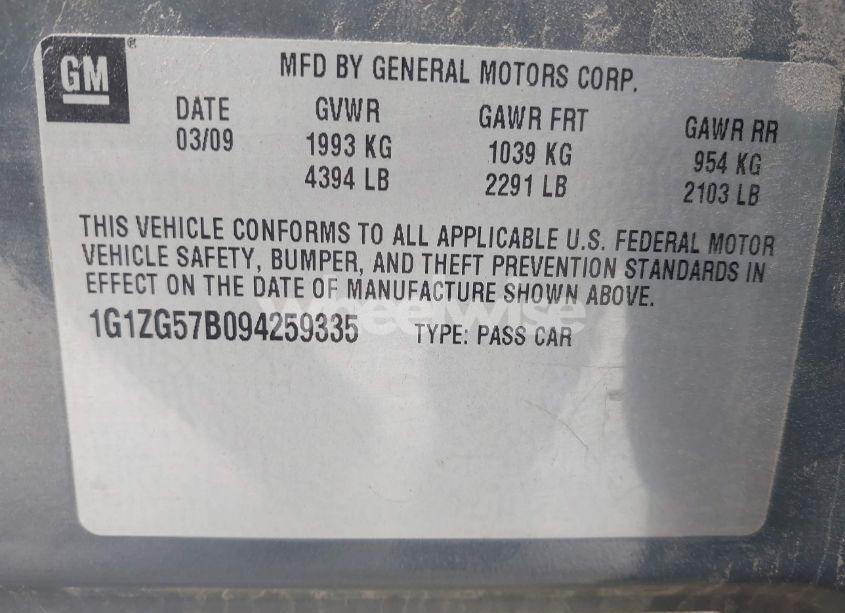 Photo 9 of 2009 Chevrolet Malibu LS (VIN 1G1ZG57B094259335)