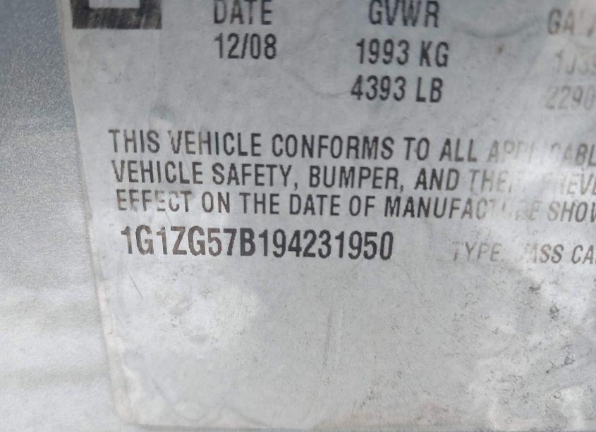 Photo 9 of 2009 Chevrolet Malibu LS (VIN 1G1ZG57B194231950)